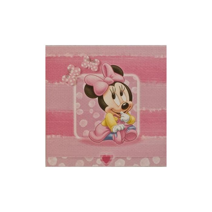 Pakkekort med Minnie Mouse som baby, med hul til gavebånd, 12x12 cm