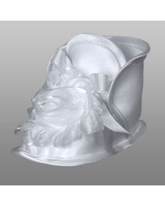 Dåbssko i hvid satin med organza rose, blød sål, str. 18