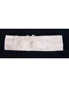 Hvidt hårbånd med organzaroser til dåbskjolen, str. 43/46 cm