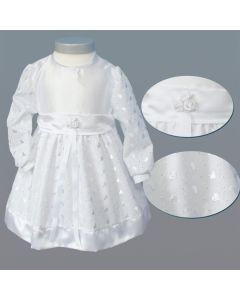 Hvid, kort dåbskjole, brudepigekjole i broderie anglaise med hjertemønster str. 74/80