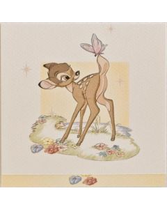 Pakkekort med Bambi, med hul til gavebånd, 7,5x7,5 cm