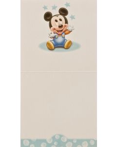 Pakkekort med Mickey Mouse som baby. Størrelse 12x12 cm.