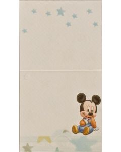 Pakkekort med Mickey Mouse som baby. str. 7,5x7,5 cm.