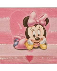 Pakkekort med Minnie Mouse som baby, med hul til gavebånd, 7,5x7,5 cm