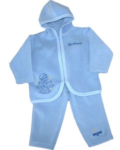 Lyseblåt fritidssæt i lækker polarfleece, med stjernetegn og fornavn, str. 3 mdr til 2 år
