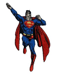 Strygemærke med flyvende Superman.