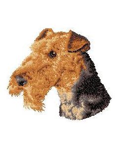 Strygemærke med hunderacen Airedale Terrier.