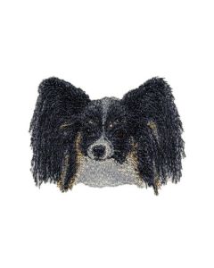 Strygemærke med hunderacen Papillon, sort.