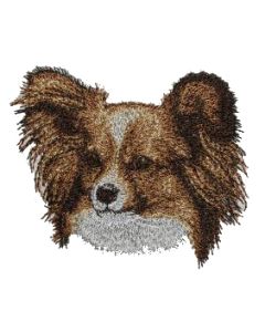 Strygemærke med hunderacen Papillon - hvid/rød/sable.