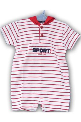 Jumpsuit til baby i  hvid med røde striber