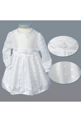 Kort kjole i broderie anglaise med hjertemønster til brudepige, dåbskjole eller festkjole, str. 74/80