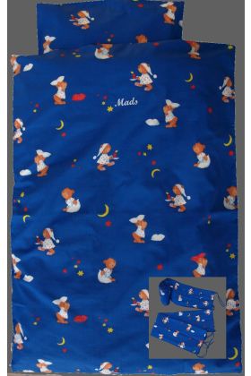 Mørkeblåt baby sengetøj med bamser og matchende sengerand