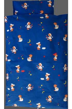Mørkeblåt baby sengetøj med God nat bamser, kan fås med babys navn