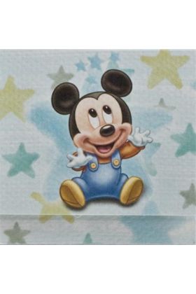Pakkekort med Mickey Mouse som baby, 7,5x7,5 cm