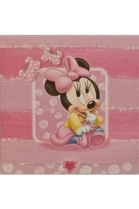 Pakkekort med Minnie Mouse som baby, med hul til gavebånd, 12x12 cm