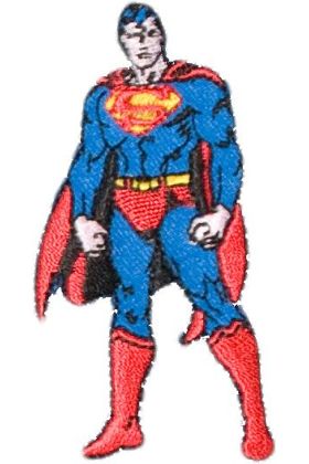 Strygemærke med Superman i fuld figur.