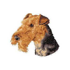 Strygemærke med hunderacen Airedale Terrier.