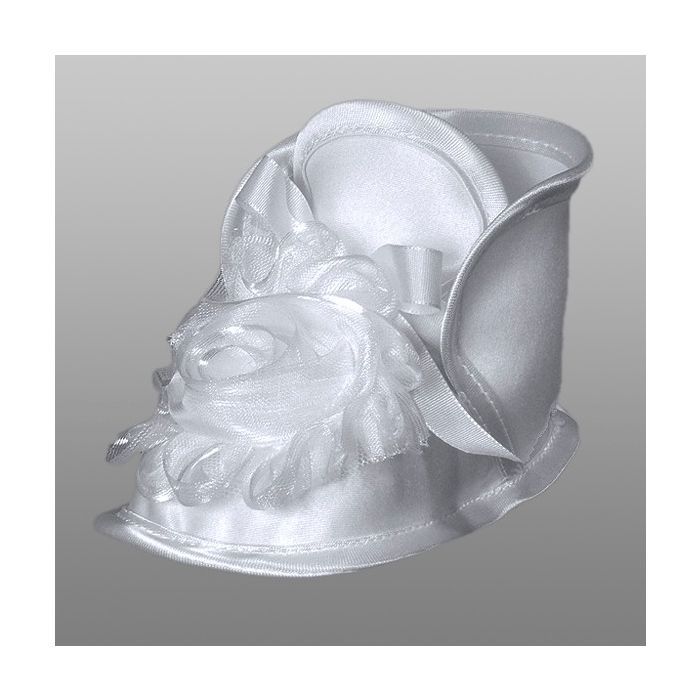 Dåbssko i hvid satin med organza rose, blød sål, str. 18