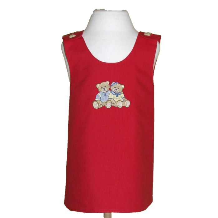 Rød forklædekjole i hør fra Cute Kids Collection.
