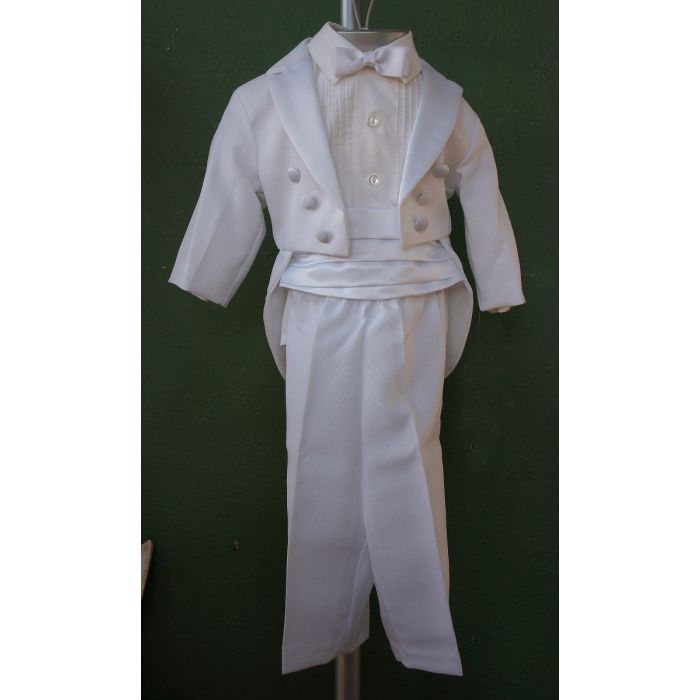 Hvidt kjole og hvidt jakkesæt i str. 3-6 mdr., 2. sortering