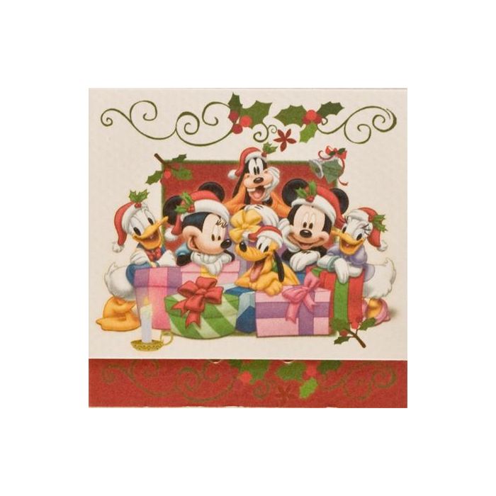 julepakkekort med Anders And, Andersine, Mickey Mouse, Minnie Mouse, Pluto og Fedtmule, 7,5x7,5 cm