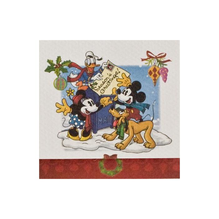 Julepakkekort med Anders And, Mickey, Minnie Mouse og Pluto, 7,5x7,5 cm