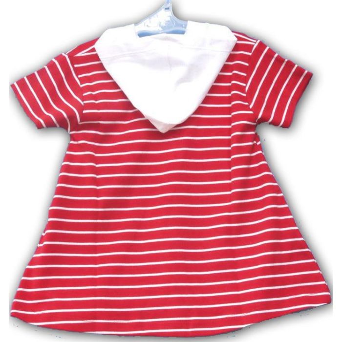 Babykjole i blød jersey med hætte og korte ærmer samt marineblåt logo med 'sport'.
