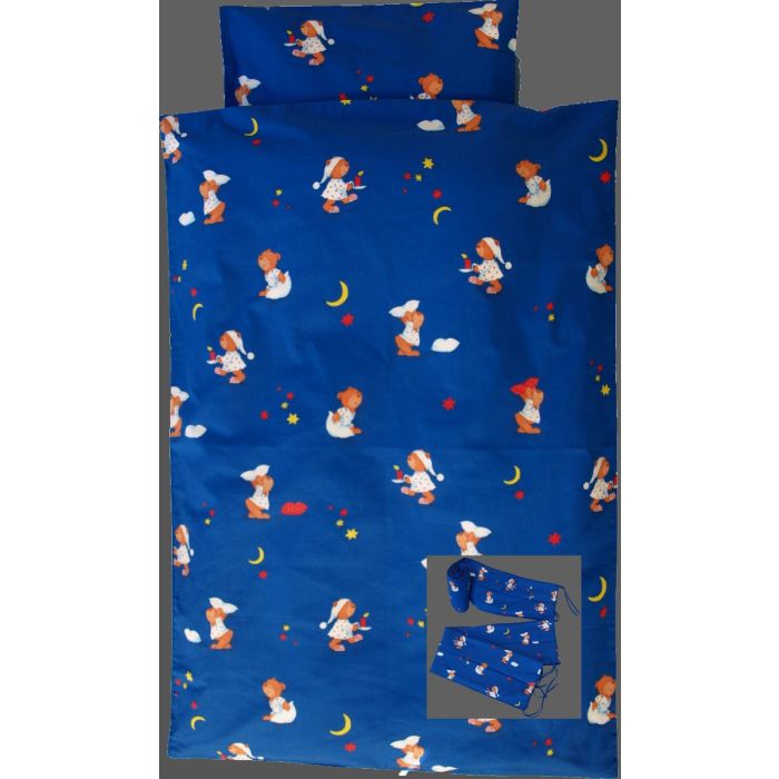 Mørkeblåt baby sengetøj med bamser og matchende sengerand