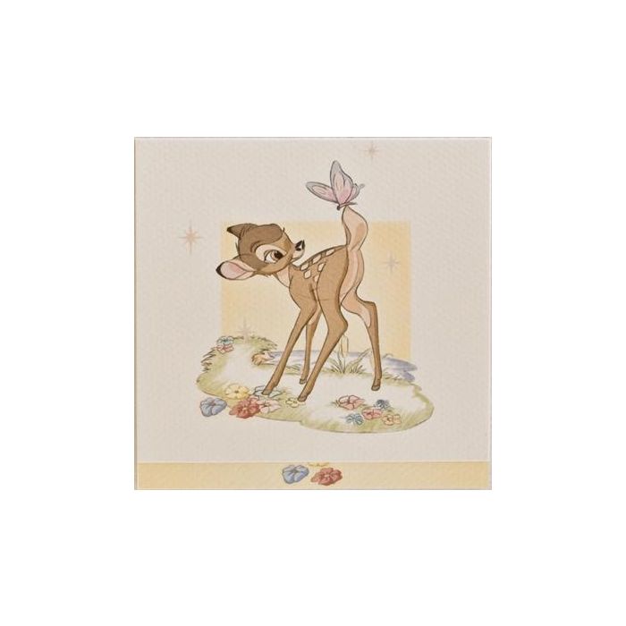 Pakkekort med Bambi, med hul til gavebånd, 7,5x7,5 cm