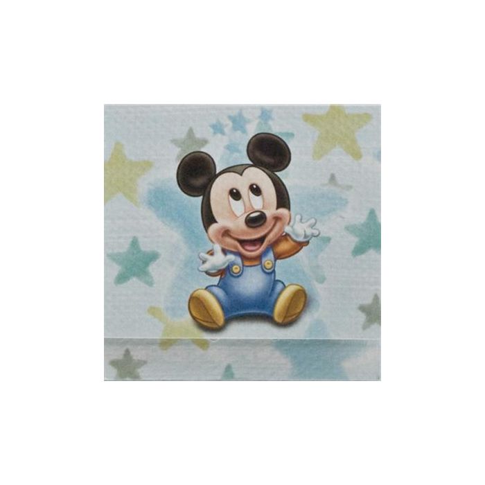 Pakkekort med Mickey Mouse som baby, 7,5x7,5 cm