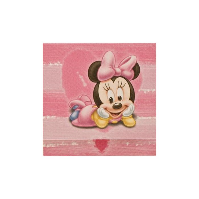 Pakkekort med Minnie Mouse som baby, med hul til gavebånd, 7,5x7,5 cm