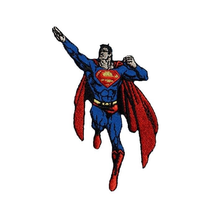 Strygemærke med flyvende Superman.